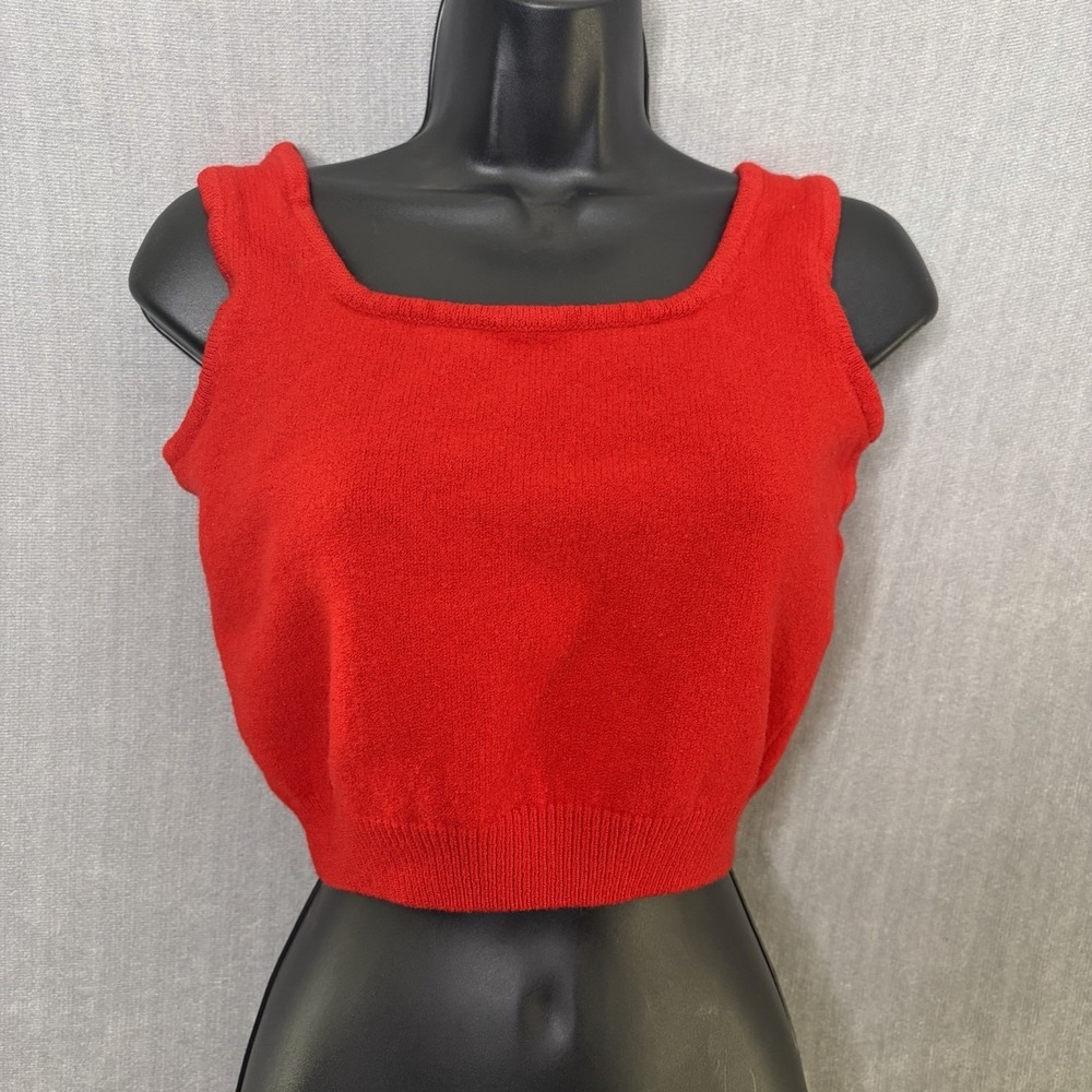 St John Knit Shell Tank Top Womens Red Wool Small Sleeveless Scoop Neck Sweater